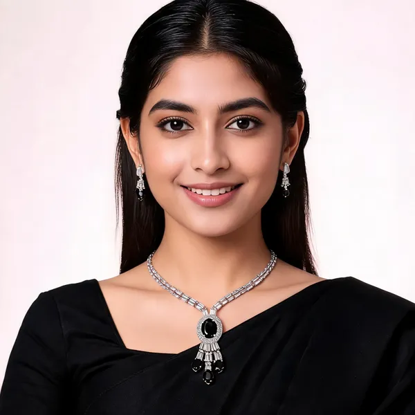 Silver_Tone_Black_Stone_Necklace_Set_For_Women