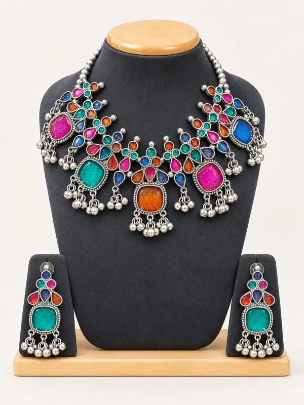 Multicolor_Oxidized_Necklace_&_Matching_Earrings_Set