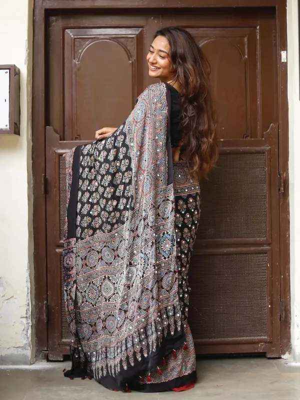 Ajarakh_Real_Mirror_Saree_&_Designer_Blouse_|_Party_Wear_Saree_For_Women_|_Mirror_Work_Saree