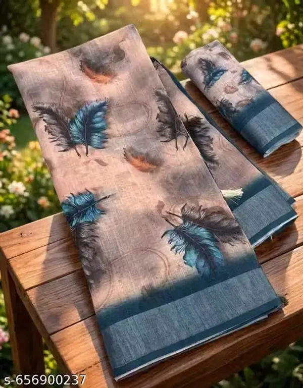 Blue_Feather_Design_LINEN_Saree_for_Women_|_Designer_Festive_&_Party_Wear_Saree