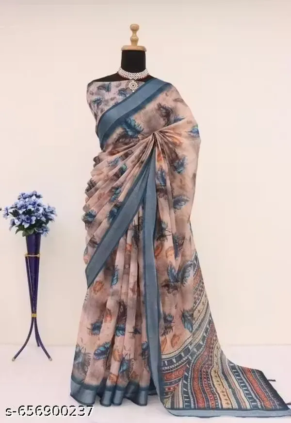 Blue_Feather_Design_LINEN_Saree_for_Women_|_Designer_Festive_&_Party_Wear_Saree