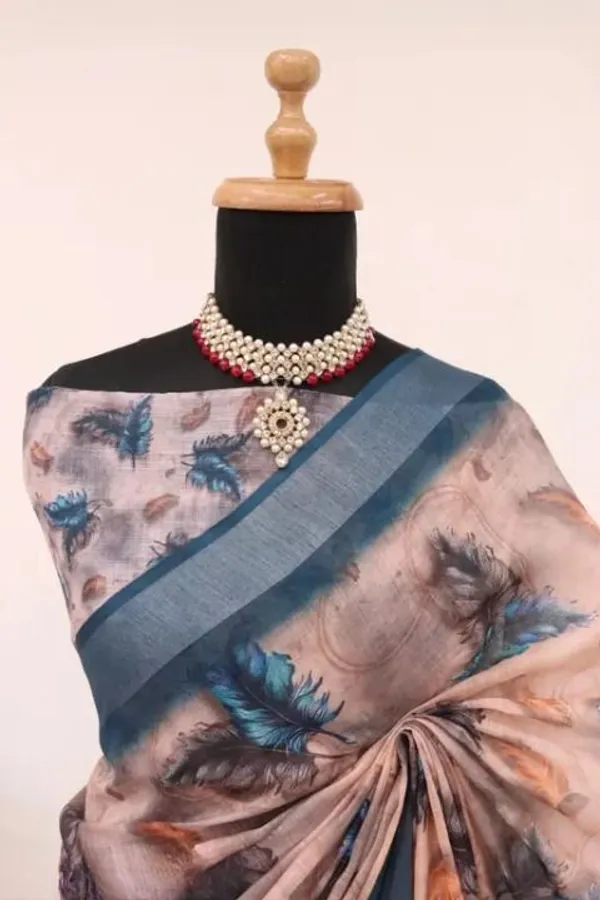 Blue_Feather_Design_LINEN_Saree_for_Women_|_Designer_Festive_&_Party_Wear_Saree