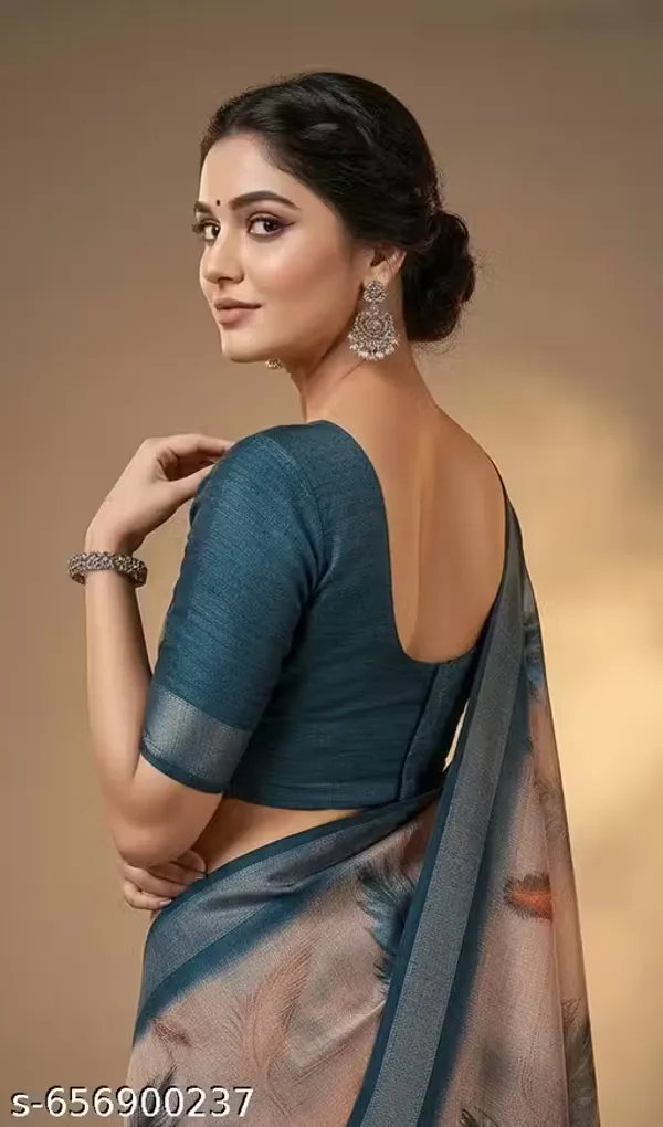 Blue_Feather_Design_LINEN_Saree_for_Women_|_Designer_Festive_&_Party_Wear_Saree