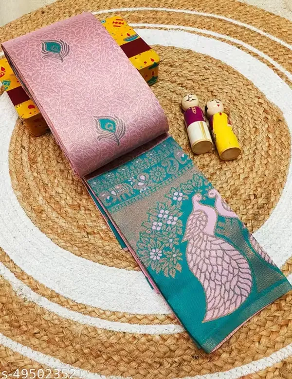 Pastel_Pink_&_Rama_Green_Jacquard_Silk_Saree_–_Royal_Peacock_Pallu_Traditional_Saree_with_Blouse_Piece