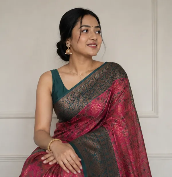 Heritage_Deep_Pink_&_Dark_Teal_Jacquard_Silk_Saree_–_Antique_Zari_Geometric_Pallu_Traditional_Saree_with_Blouse_Piece