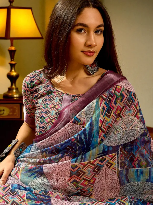 Heritage_Leaf_Weave_LINEN_Saree_|_Artisan_Leaf_Pattern_Saree