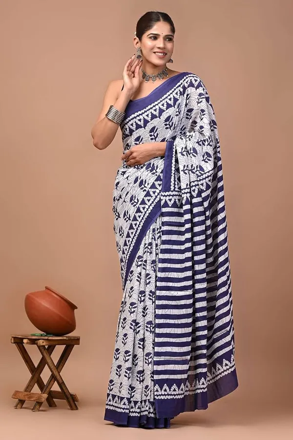 Indigo_Bloom_Pure_Linen_Cotton_Saree