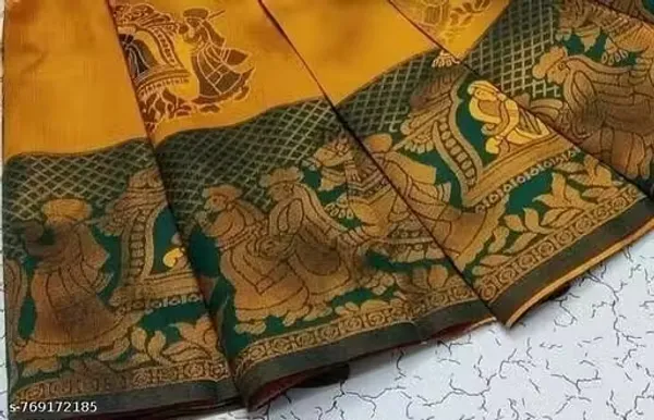 Mustard_Gold_&_Bottle_Green_Jacquard_Silk_Saree_–_Traditional_Baaraat_&_Elephant_Motif_Festive_Saree_with_Blouse_Piece