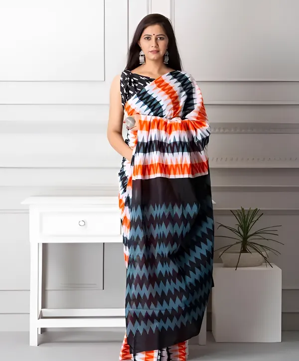 Multicolor_Premium_Linen_With_Elegant_Digital_Print_&_Handcrafted_Jalar_Design_Saree_For_Women