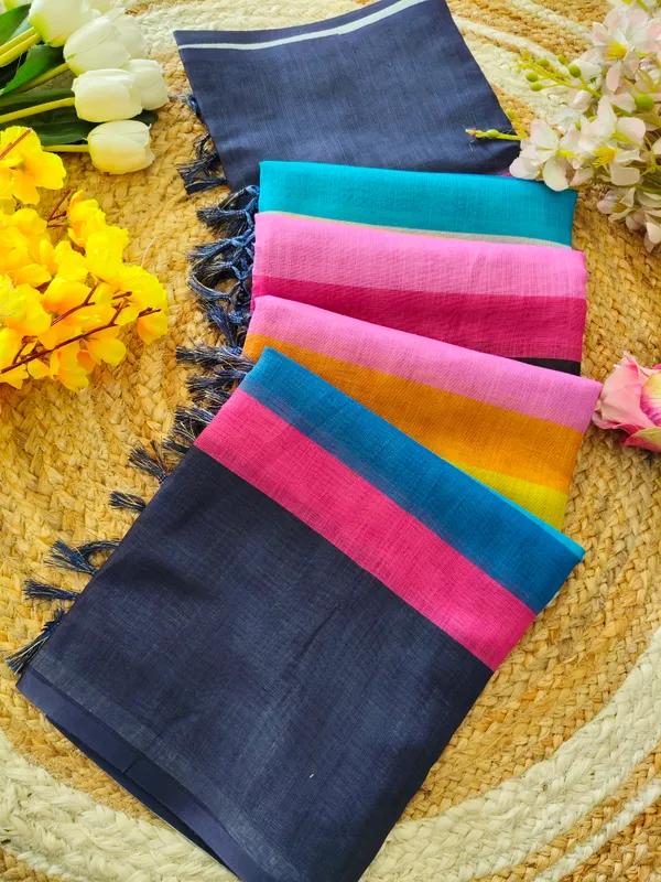 Blue_Premium_Linen_With_Traditional_Jalar_And_Contemporary_Design_Saree_For_Women