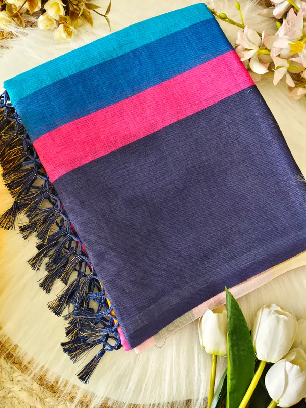 Blue_Premium_Linen_With_Traditional_Jalar_And_Contemporary_Design_Saree_For_Women