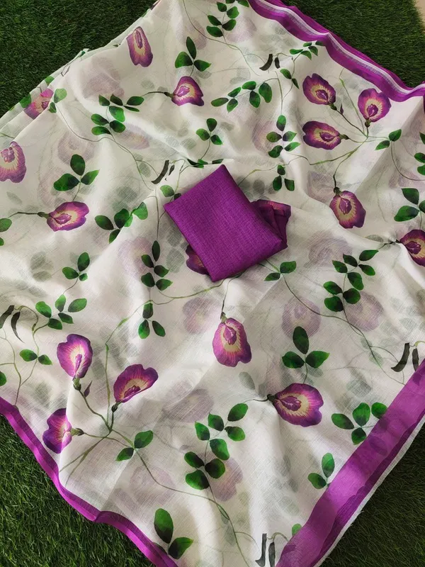 White_Premium_Linen_With_Stylish_Print_And_Luxury_Feel_Saree_For_Women