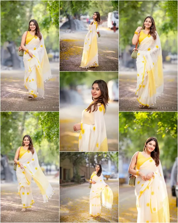 White_Premium_Linen_With_Handcrafted_Border_&_Print_Saree_For_Women