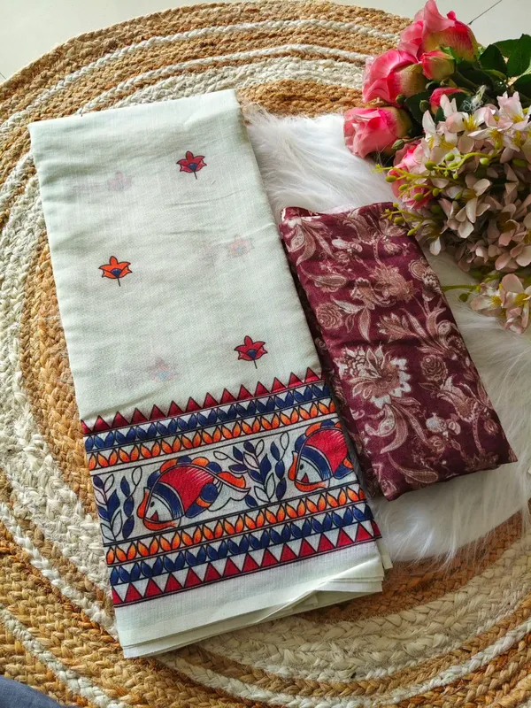 Cream_Premium_Linen_With_Elegant_Fall_And_Design_Saree_For_Women