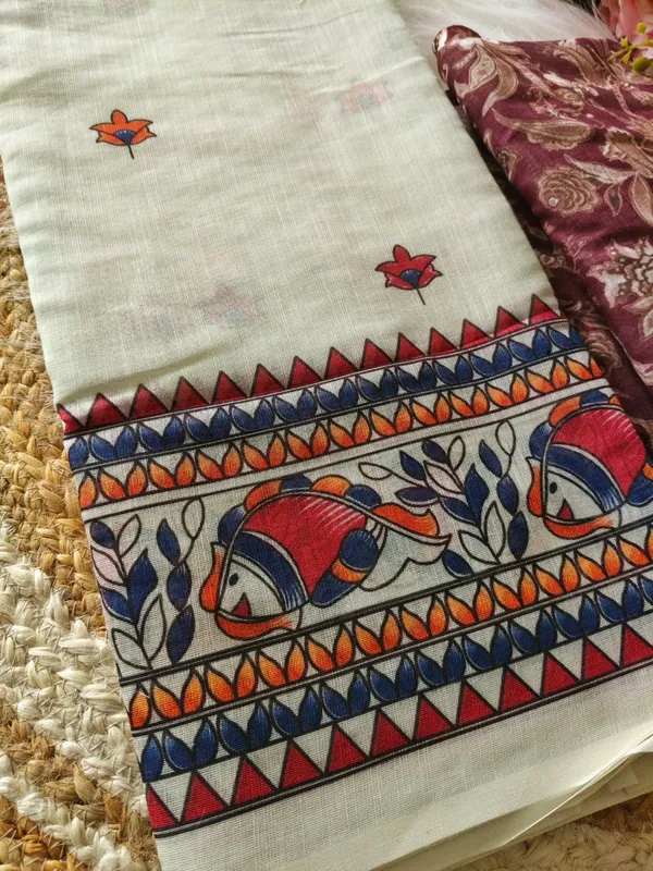 Cream_Premium_Linen_With_Elegant_Fall_And_Design_Saree_For_Women