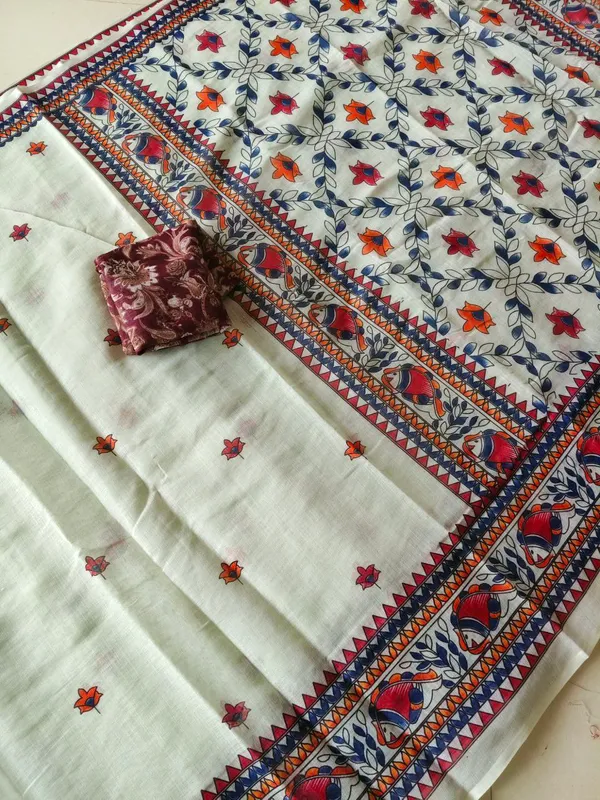 Cream_Premium_Linen_With_Elegant_Fall_And_Design_Saree_For_Women