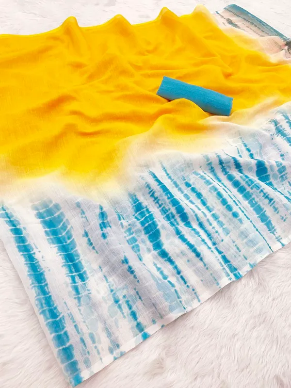 Yellow_And_Blue_Premium_Linen_With_Classic_Craft_And_Modern_Elegance_Saree_For_Women