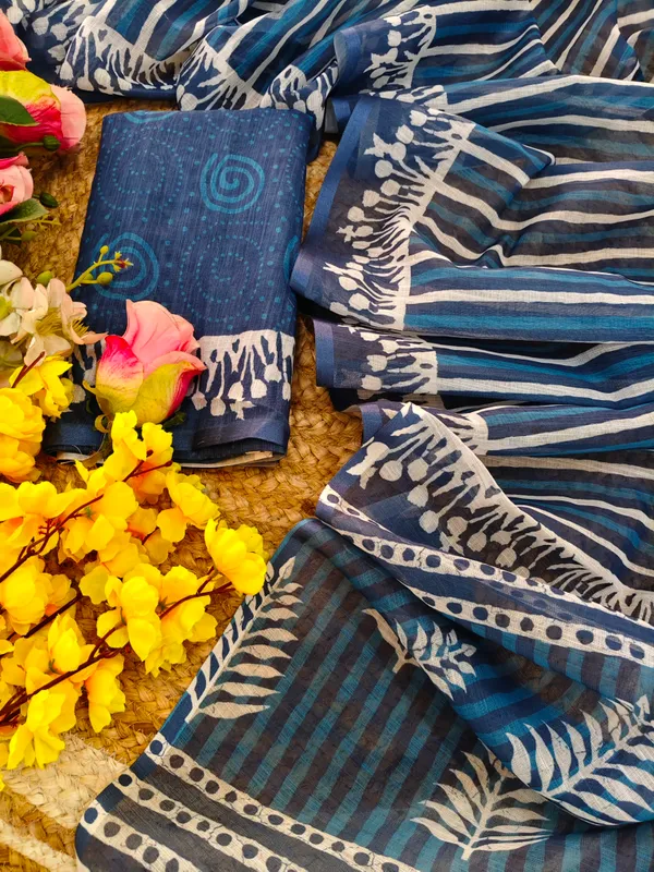 Blue_Luxury_Linen_With_Digital_Print_Saree_For_Women