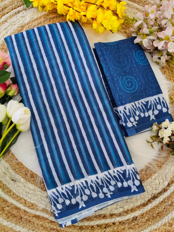 Blue_Luxury_Linen_With_Digital_Print_Saree_For_Women