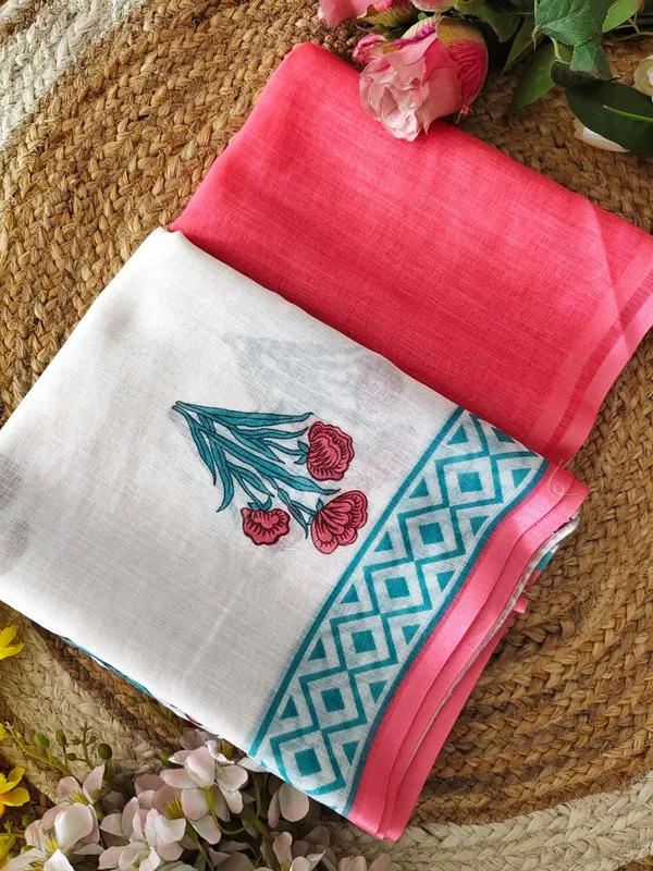 Multicolor_Premium_Linen_With_Handcrafted_Jalar_&_Soft_Fabric_Saree_For_Women_(Pack_Of_2)