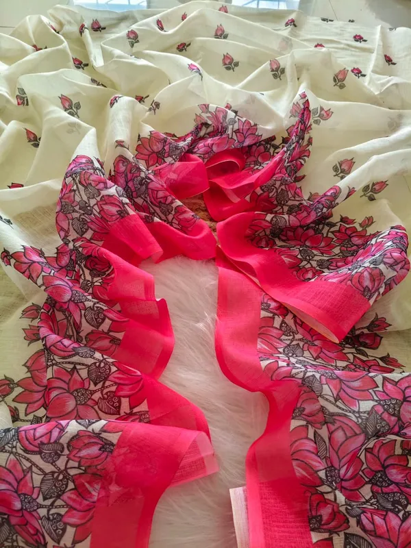White_And_Pink_Premium_Linen_With_Graceful_Look_Saree_For_Women