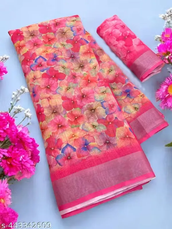 Pink_Floral_LINEN_Saree_for_Women_|_Designer_Festive_&_Party_Wear_Saree