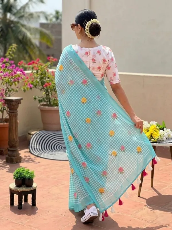 Refreshing_Linen-Cotton_Gingham_Saree_|_Artisanal_Pure_Linen-Cotton_Saree