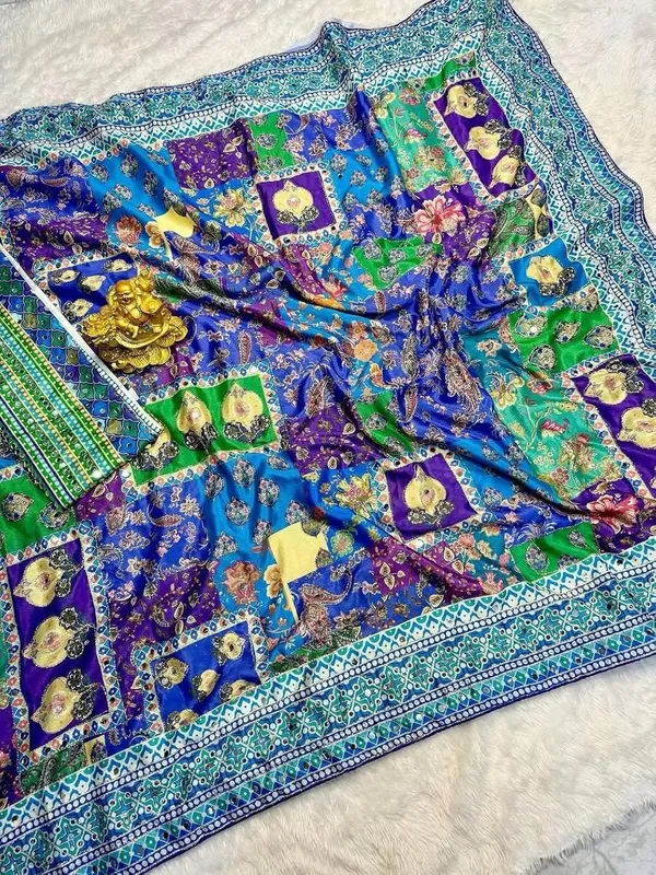 Royal_Blue_Multicolor_Ajrakh_Modal_Silk_Saree_with_Blouse_Set