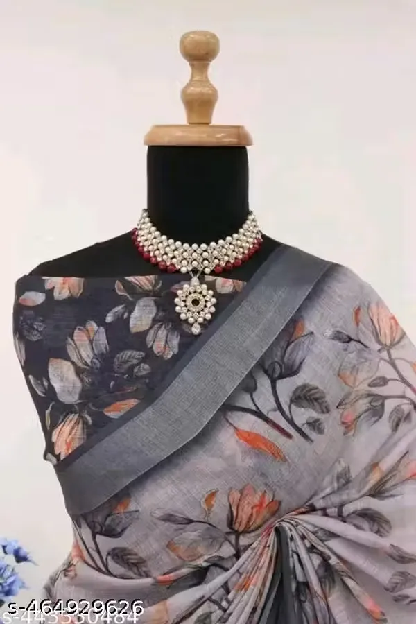 Silver_Grey_Floral_LINEN_Saree_for_Women_|_Elegant_Designer_Festive_&_Party_Wear_Saree