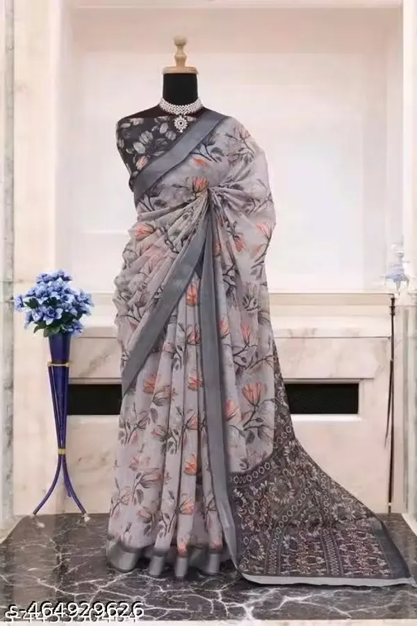 Silver_Grey_Floral_LINEN_Saree_for_Women_|_Elegant_Designer_Festive_&_Party_Wear_Saree
