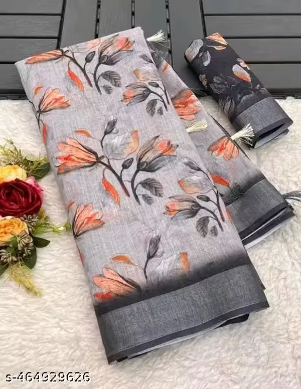 Silver_Grey_Floral_LINEN_Saree_for_Women_|_Elegant_Designer_Festive_&_Party_Wear_Saree