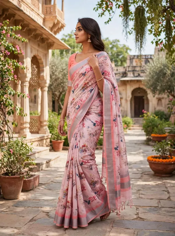 Rose_Pink_Floral_LINEN_Saree_for_Women_|_Designer_Festive_&_Party_Wear_Saree