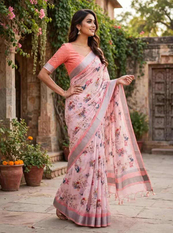 Rose_Pink_Floral_LINEN_Saree_for_Women_|_Designer_Festive_&_Party_Wear_Saree