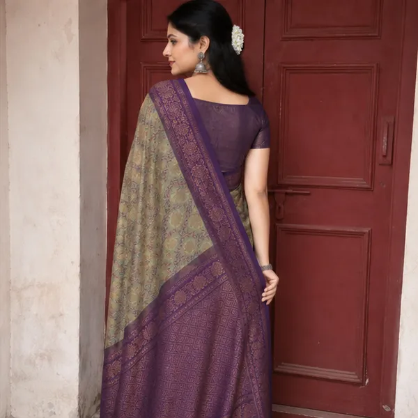 Vintage_Olive_Sage_&_Deep_Purple_Jacquard_Silk_Saree_–_Antique_Copper_Zari_Border_Traditional_Saree_with_Blouse_Piece