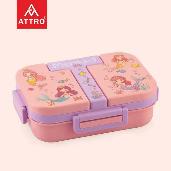 Tangy_Bite_Stainless_Steel_Lunch_Box_–_3_Compartment_Bento_Tiffin,_Leak-Proof_&_Durable,_Plastic_Spoon,_Ideal_for_Kids,_School,_Picnic–_Peach-_600ml-Mermaid_Theme