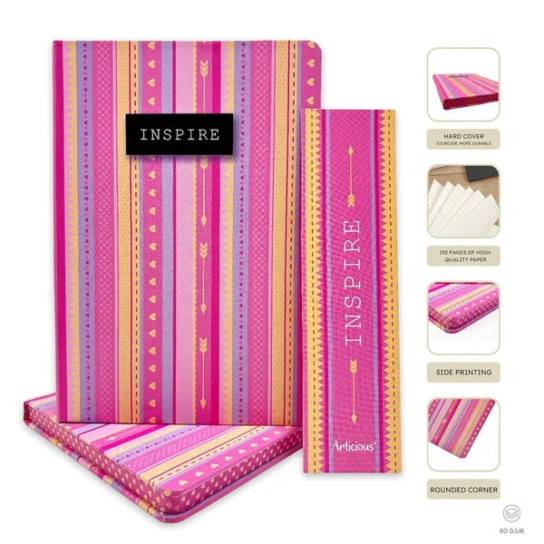 Hardbound_Notebook_with_Cover_and_Bookmark,_Personal_Diary_|_Pink_Theme_Printed_A5_Journal_(22_x_15_cm,_80_GSM,_192_Ruled_Pages)_Inspire_Pink