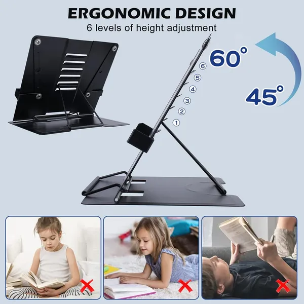 TARKAN_Metal_Book_Stand_for_Table,_Adjustable_6-Height_Reading_Stand_with_Anti-Skid_Base,_Space_Theme,_51_cm_Expandable_(Black)