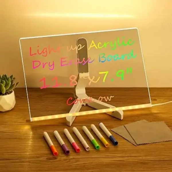 3D_Acrylic_LED_Message_Board_with_Stand_–_Light-Up_Dry_Erase_Board_with_7_Color_Pens,_Adjustable_Stand_Memo_Display_for_Notes,_Doodles_&_Decorations_(30×20_cm,_Reusable)