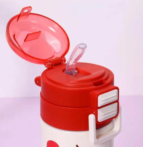 2_in_1_Cap_Water_Bottle_for_Kids,_Sipper_and_Spout_Dual_Caps_Bottle_for_Girls_Boys,_Water_Bottle_for_School,_Spill-Proof_500ML_(Happy_Strawberry_Red)