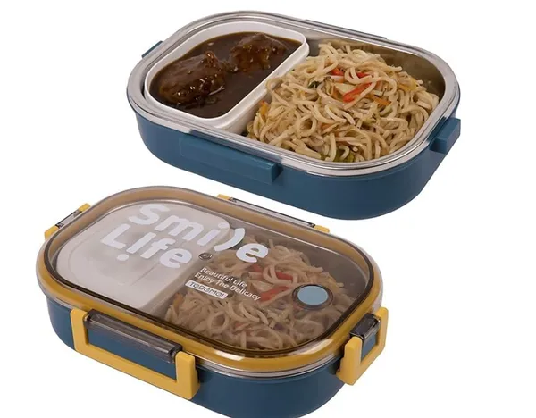 Stainless_Steel_Food_Storage_Containers,_710_ML,_2_Grid_Square_Shape,_Insulated,_Air_Tight,_Leakage_Proof,_Lunch_Box_for_Men_&_Women,_2_Compartments,_Blue