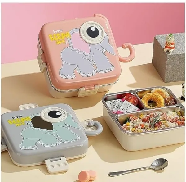 Super_Elephant_Gray_Kids_Lunch_Box_–_Stainless_Steel_Insulated_Tiffin_for_School_with_Spoon,_BPA-Free_|_Leak-Resistant_Bento_Box_with_Tray_&_Container_|_1120ml_+_70ml_(Elephant,_Gray)