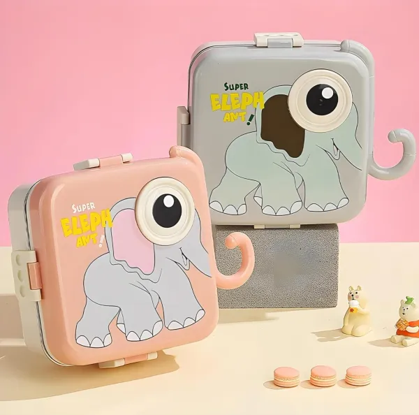 Super_Elephant_Gray_Kids_Lunch_Box_–_Stainless_Steel_Insulated_Tiffin_for_School_with_Spoon,_BPA-Free_|_Leak-Resistant_Bento_Box_with_Tray_&_Container_|_1120ml_+_70ml_(Elephant,_Gray)