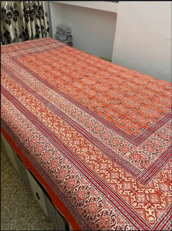 Katha_Work_Orange_double_bedsheet