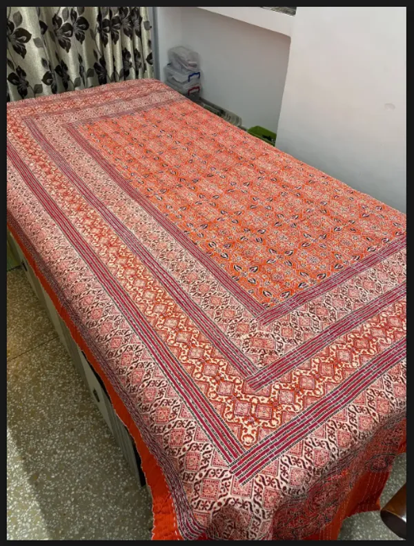 Katha_Work_Orange_double_bedsheet