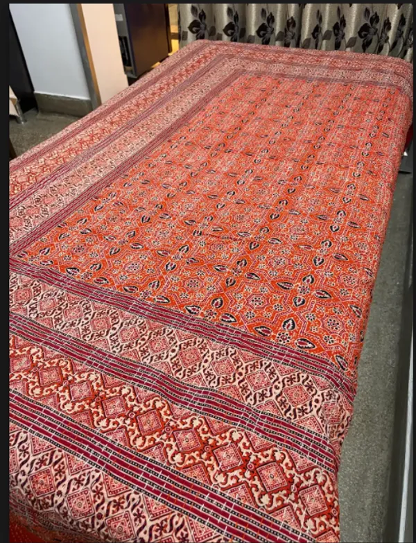 Katha_Work_Orange_double_bedsheet
