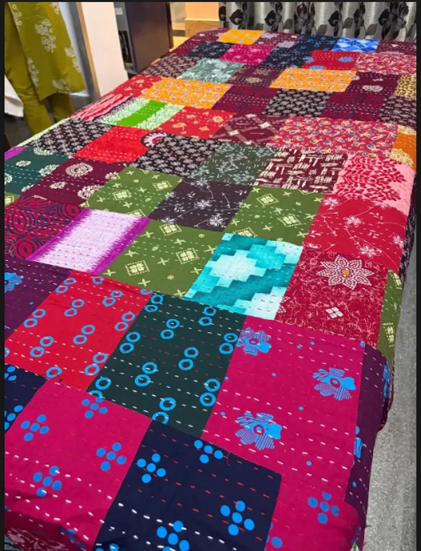 Katha_Work_Silk_Bedcover_(Purple_Printed)