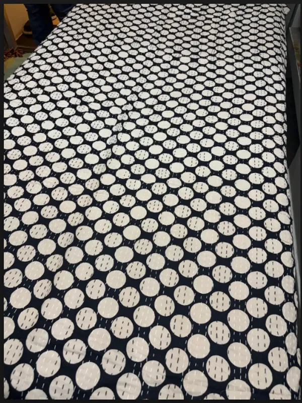 Cream_and_black_Katha_Work_Bedcover
