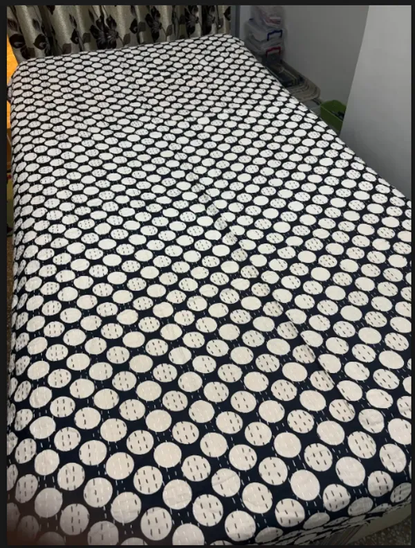 Cream_and_black_Katha_Work_Bedcover