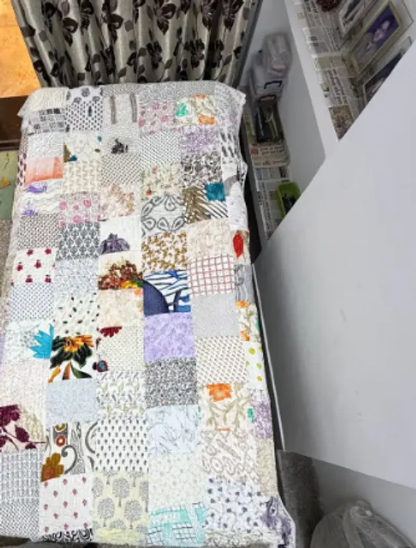 Katha_Work_Silk_Bedcover_(White_Printed)