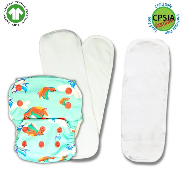 Kindermum_Printed_Reusable_Cloth_Diaper_With_Two_Organic_Cotton__Inserts_-_For_Daytime_And_Nighttime_For_10+_Hours_Of_Absorbency